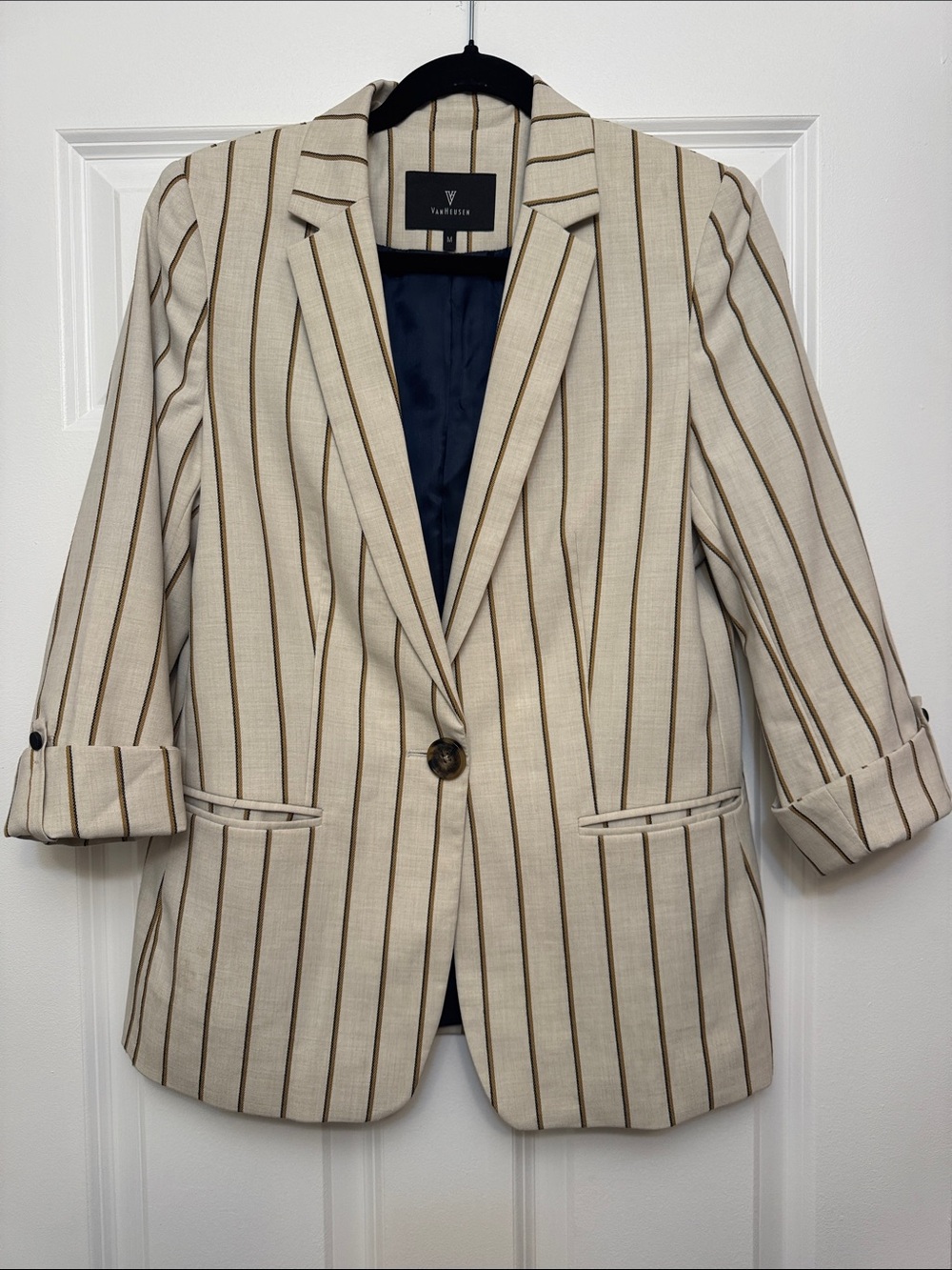 Van Heusen Cream Blazer with Brown Stripes